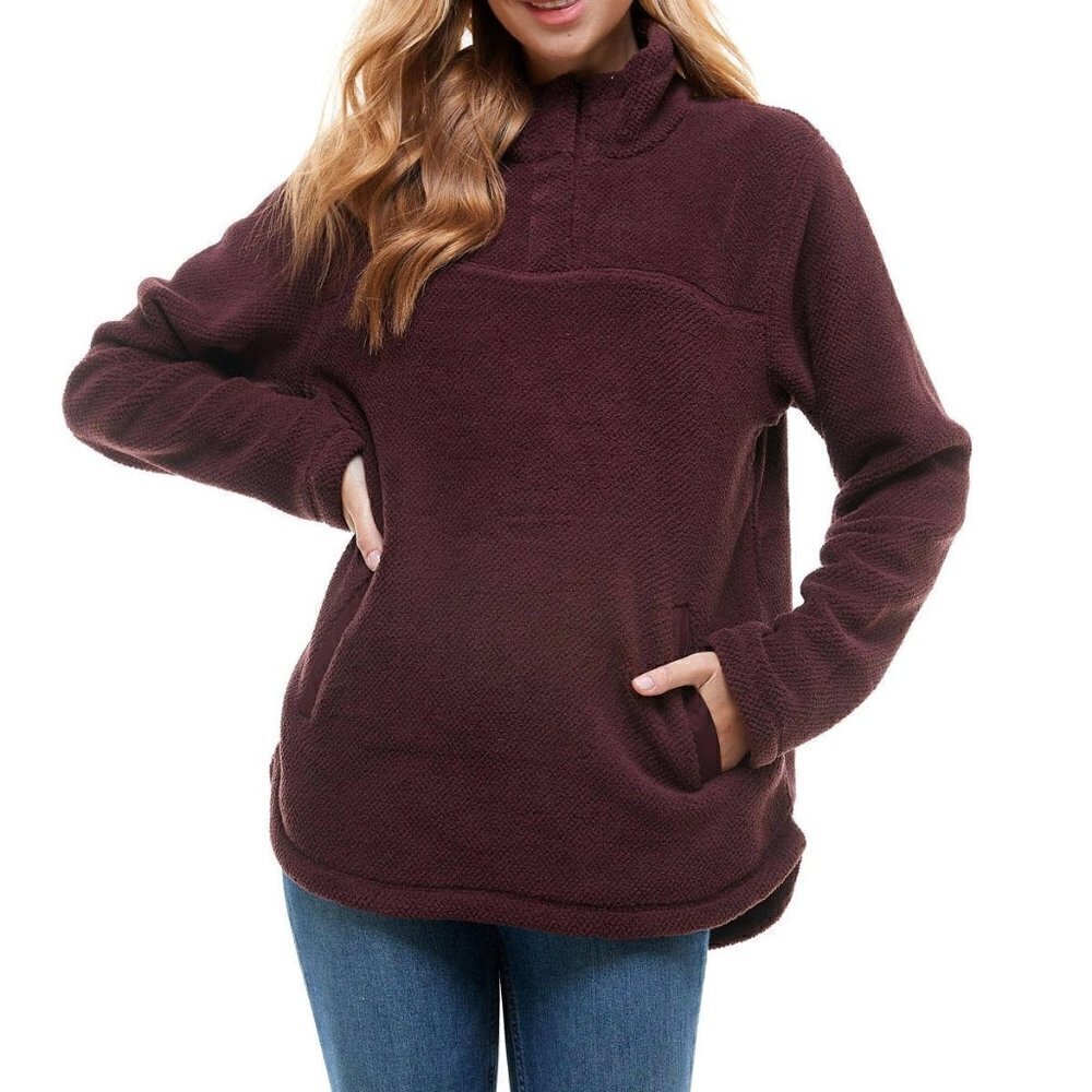 Thread & Supply fleece pullover jacket women maroon small